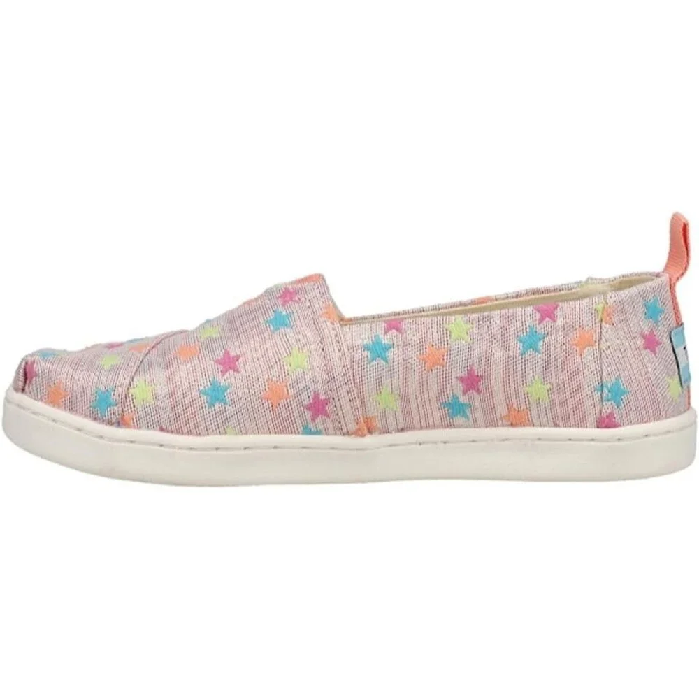 TOMS Alpargata Bee Mine Slip On Flats Youth Girls 4.5 Pink Glitter Stars NEW
